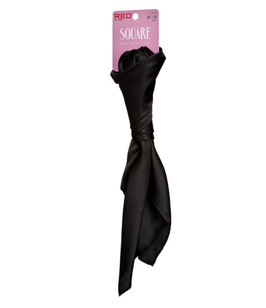 RED Silky Satin Square Wrap Scarf (Black)