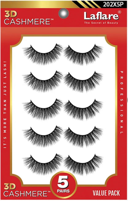 Laflare 100% Handmade 3D Cashmere Eyelashes Value Pack 5 Pairs