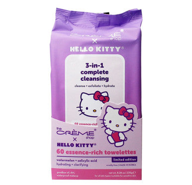 THE CREME SHOP Hello Kitty (Purple) 3-IN-1 Cleansing Towelettes - Watermelon (60ct)