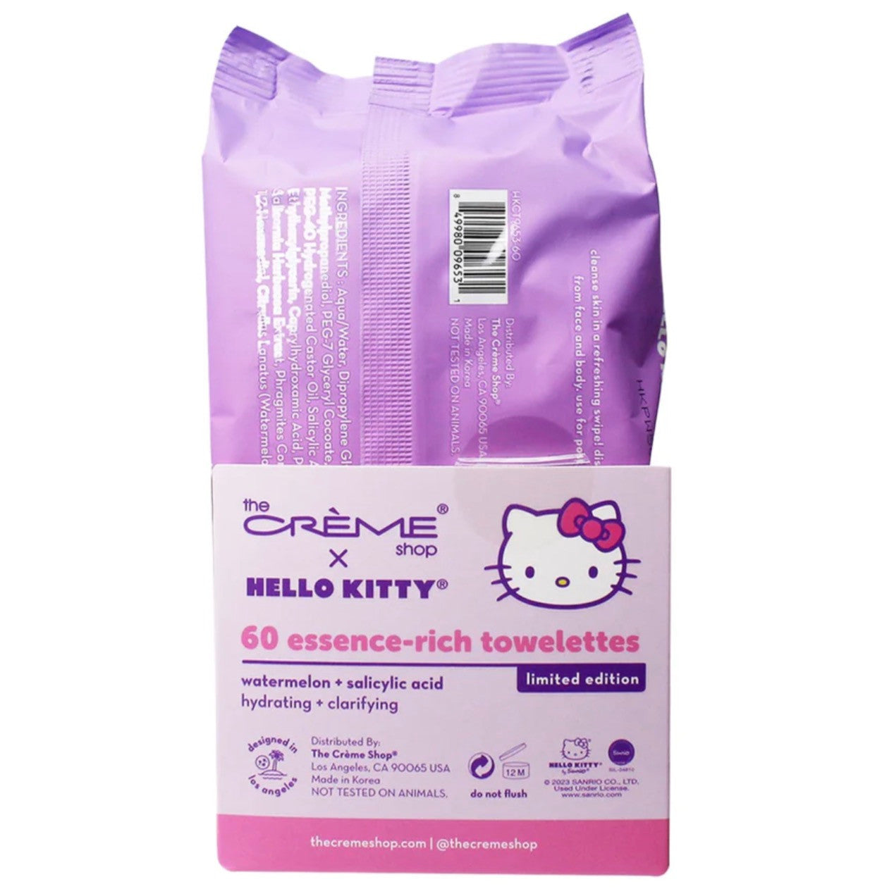 THE CREME SHOP Hello Kitty (Purple) 3-IN-1 Cleansing Towelettes - Watermelon (60ct)