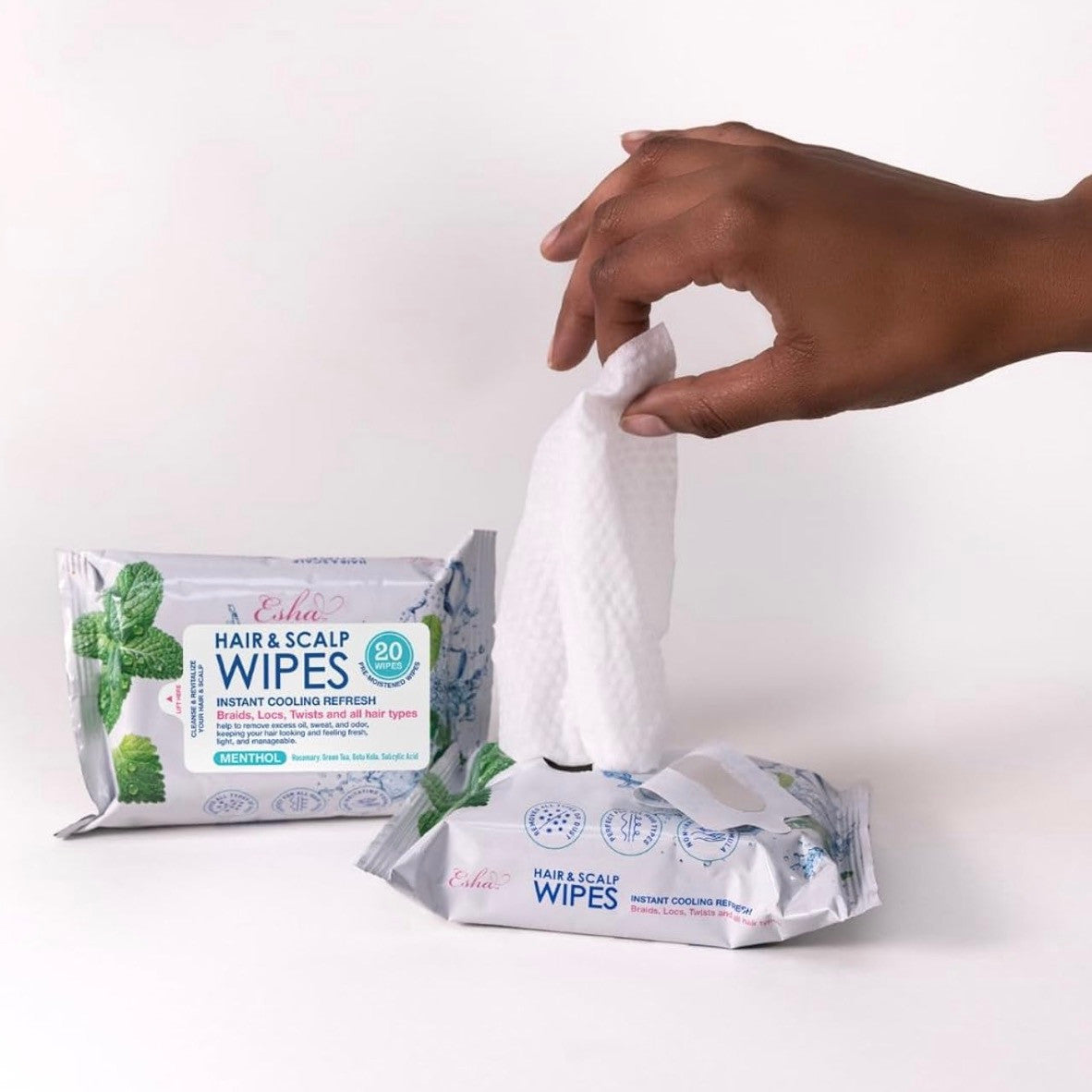 ESHA Hair & Scalp Wipes: Instant Cooling Refresh For Braids (20 Sheets)