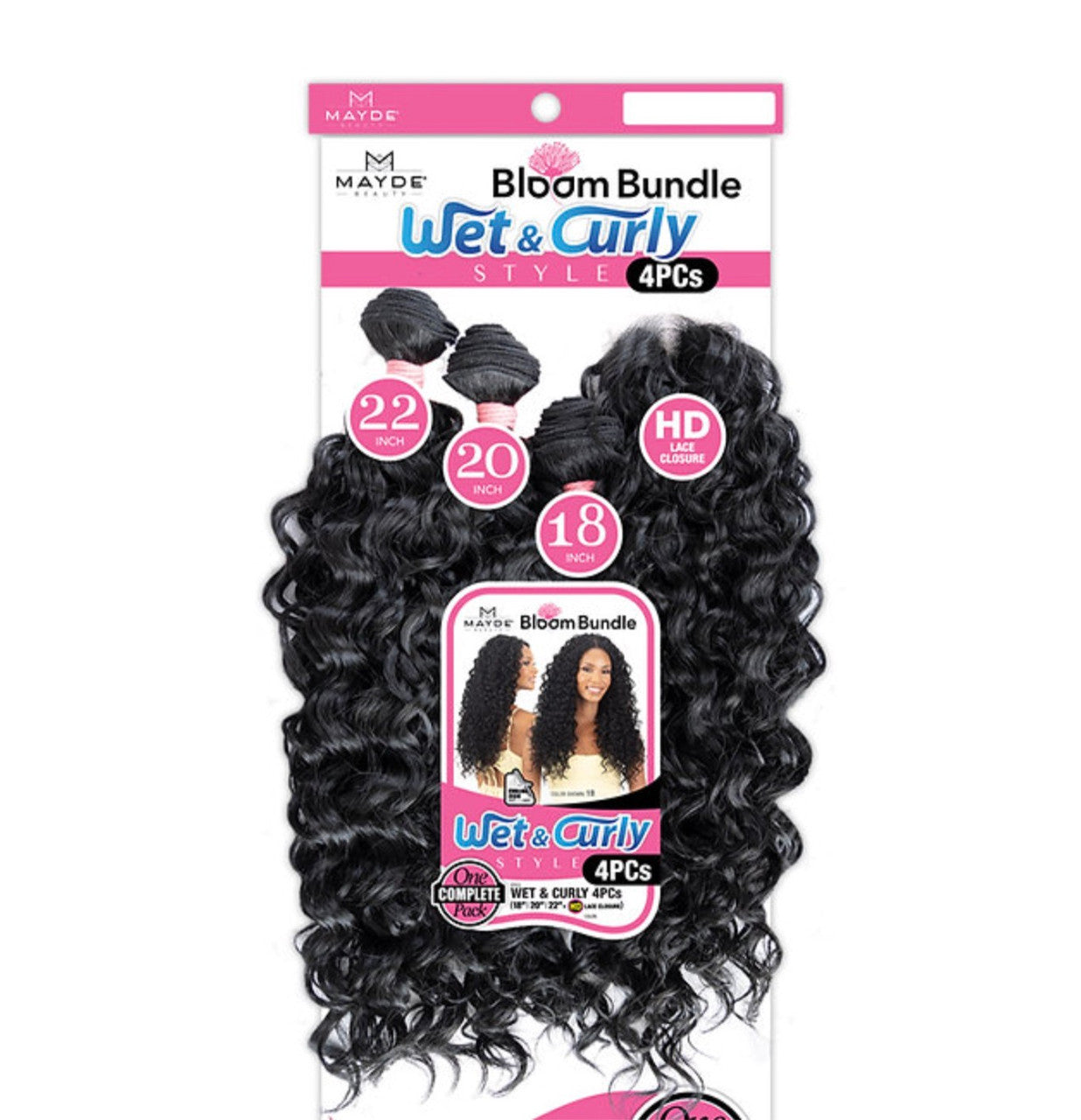 Mayde Beauty Synthetic Bloom Bundle Weave - Wet & Curly 4PCS (18"20"22"+CL)