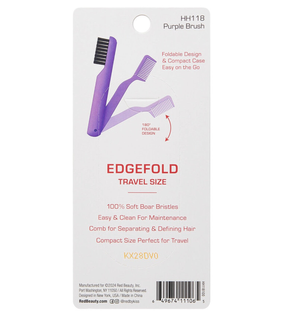 RED Folding Edge Brush w/ Case Purple