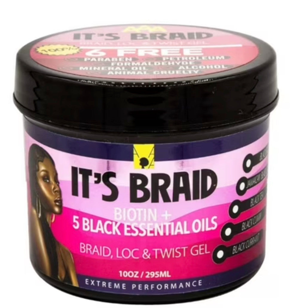 African Anti Aging  It's Braid Biotin + 5 Black Essential Oils Braid, Loc, & Twist Gel