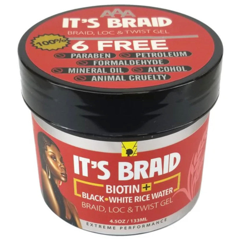 African Anti Aging  It's Braid Biotin+ Black and White Rice Water Braid, Loc, & Twist Gel