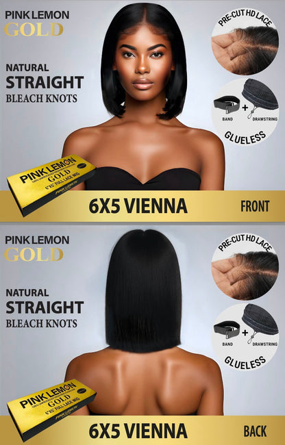 15A PINK LEMON GOLD 100% Human Hair 6X5 Lace Front Wig - VIENNA (Natural)