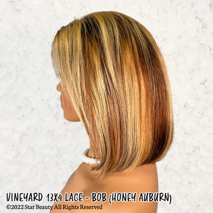 VINEYARD 100% Virgin Remy Human Hair 13x4 Lace Wig - Bob (Honey Auburn)