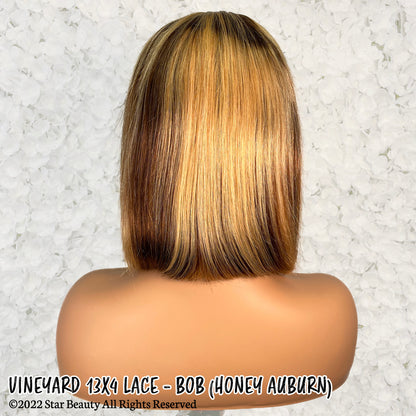 VINEYARD 100% Virgin Remy Human Hair 13x4 Lace Wig - Bob (Honey Auburn)