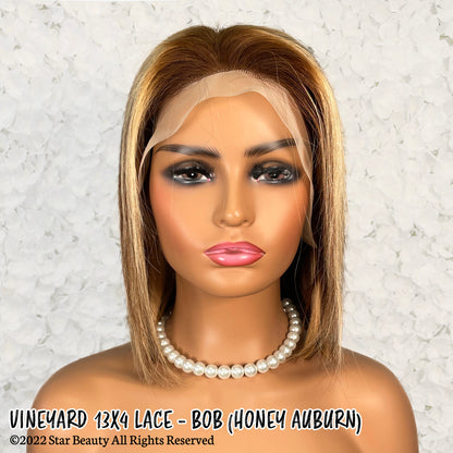 VINEYARD 100% Virgin Remy Human Hair 13x4 Lace Wig - Bob (Honey Auburn)