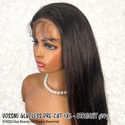 VOSSMI 100% Unprocessed Human Hair Glueless 5x5 HD Melting Pre-Cut Lace Wig - Straight (16"-24")