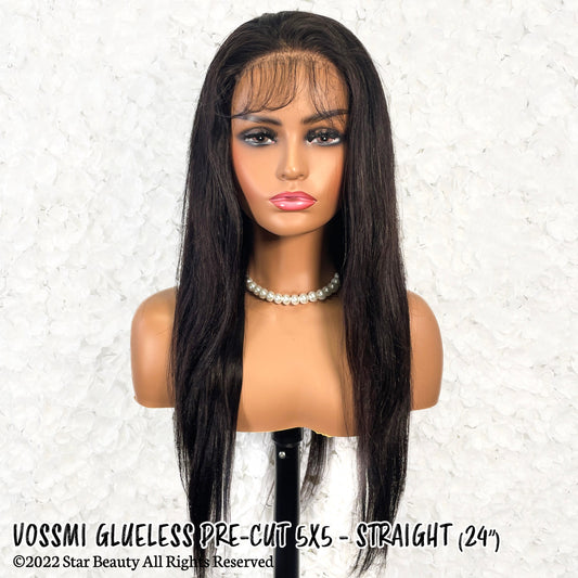 VOSSMI 100% Unprocessed Human Hair Glueless 5x5 HD Melting Pre-Cut Lace Wig - Straight (16"-24")