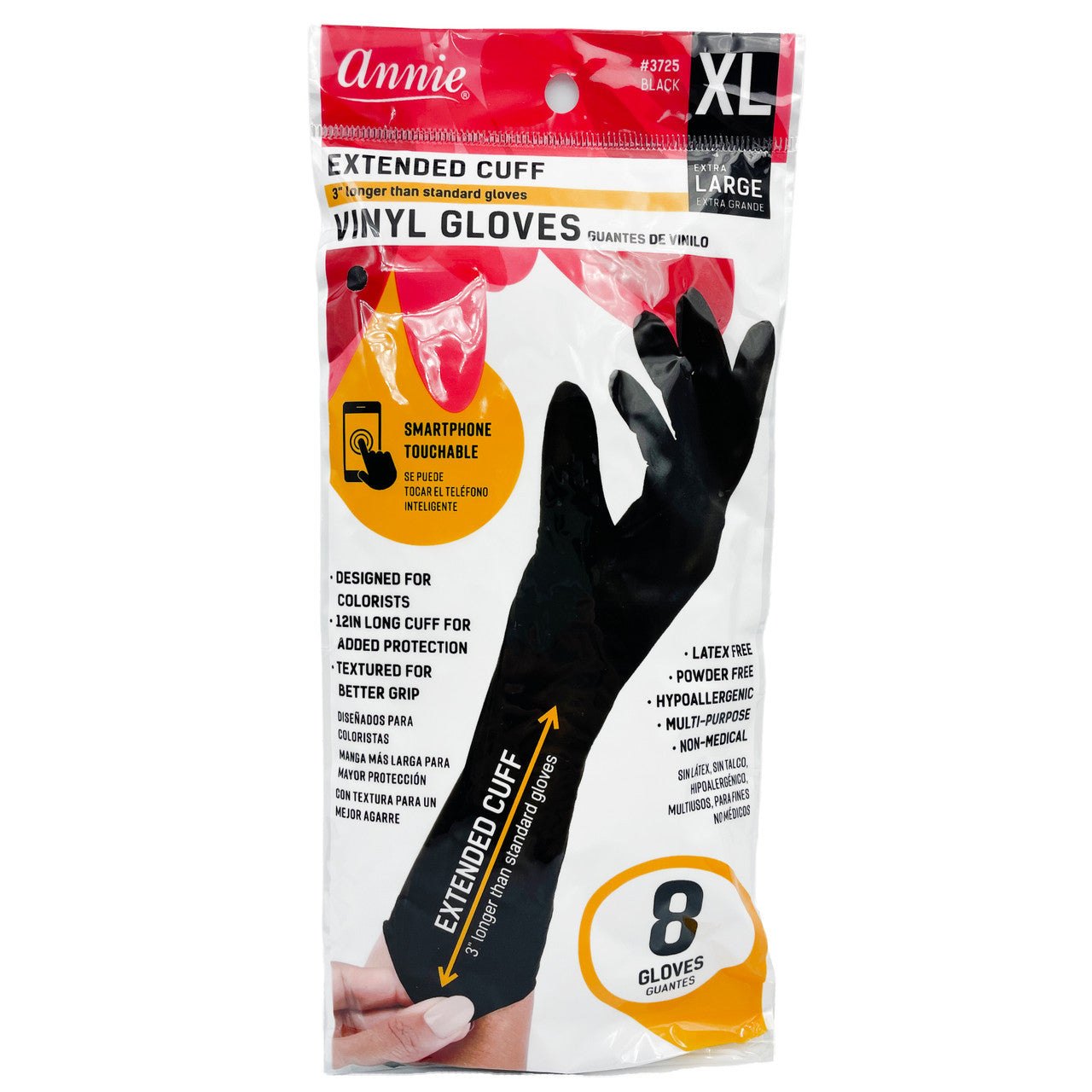 Annie Vinyl Gloves Extended Cuff (8ct)