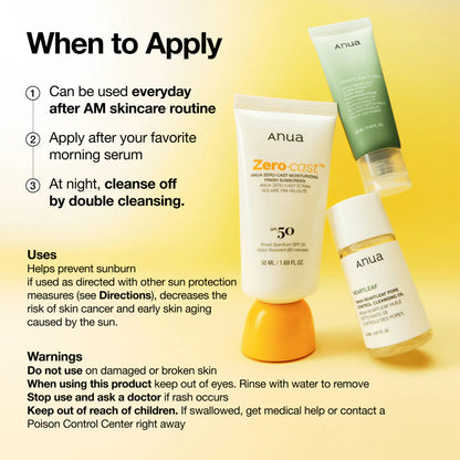 Anua Zero-Cast Moisturizing Finish Sunscreen SPF 50 (1.69oz)