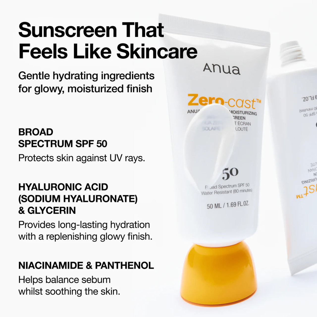 Anua Zero-Cast Moisturizing Finish Sunscreen SPF 50 (1.69oz)