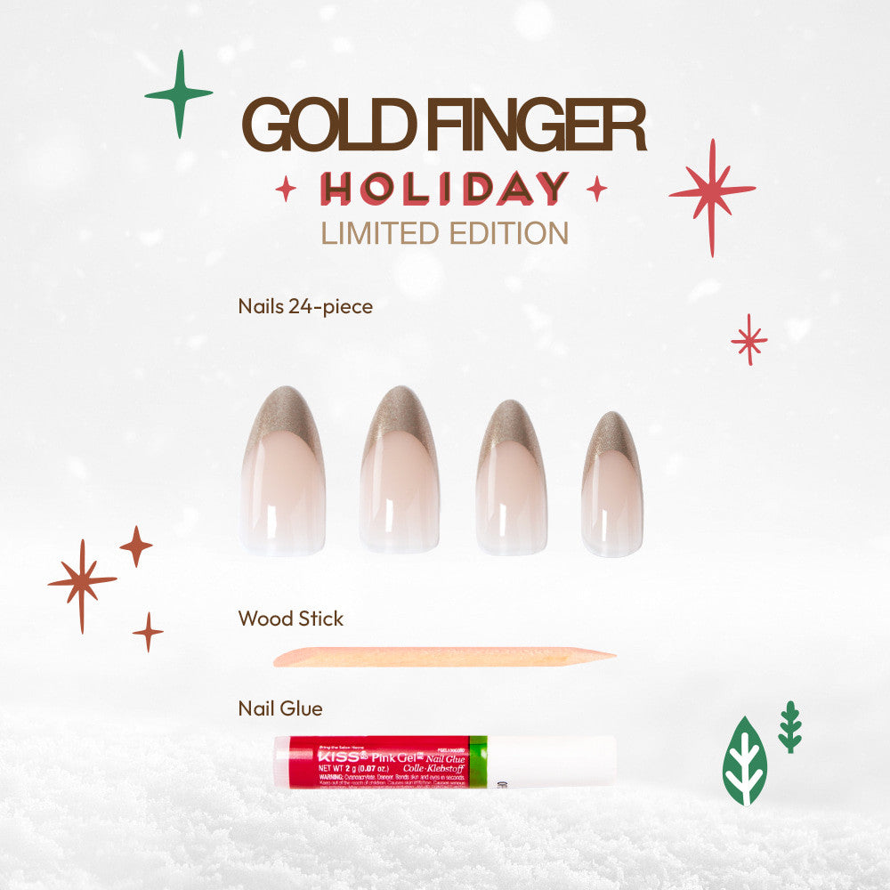 KISS Gold Finger 2023 Holiday Limited Edition Nails - Gold Sparkles