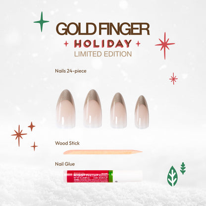 KISS Gold Finger 2023 Holiday Limited Edition Nails - Gold Sparkles