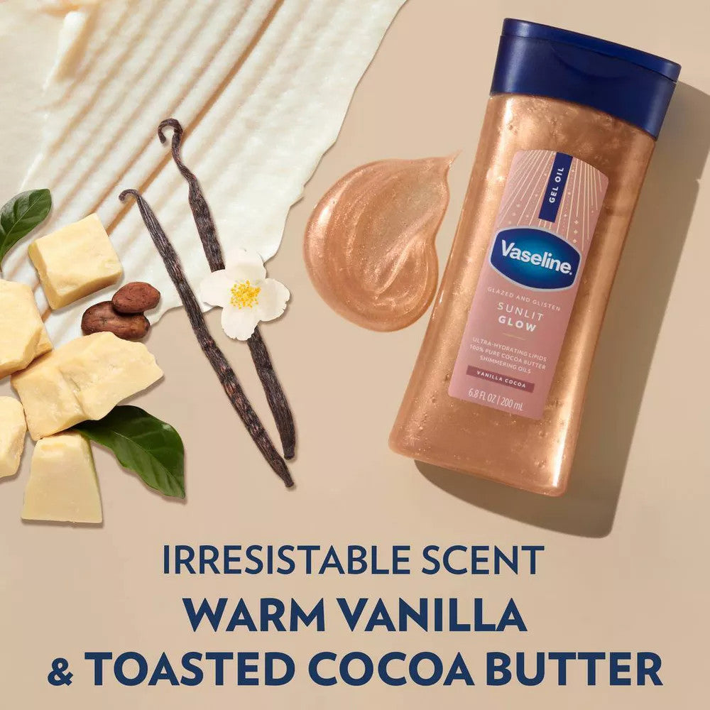 VASELINE Glazed & Glisten Vanilla Cocoa Shimmering Gel Body Oil (6.8oz) - product image 5