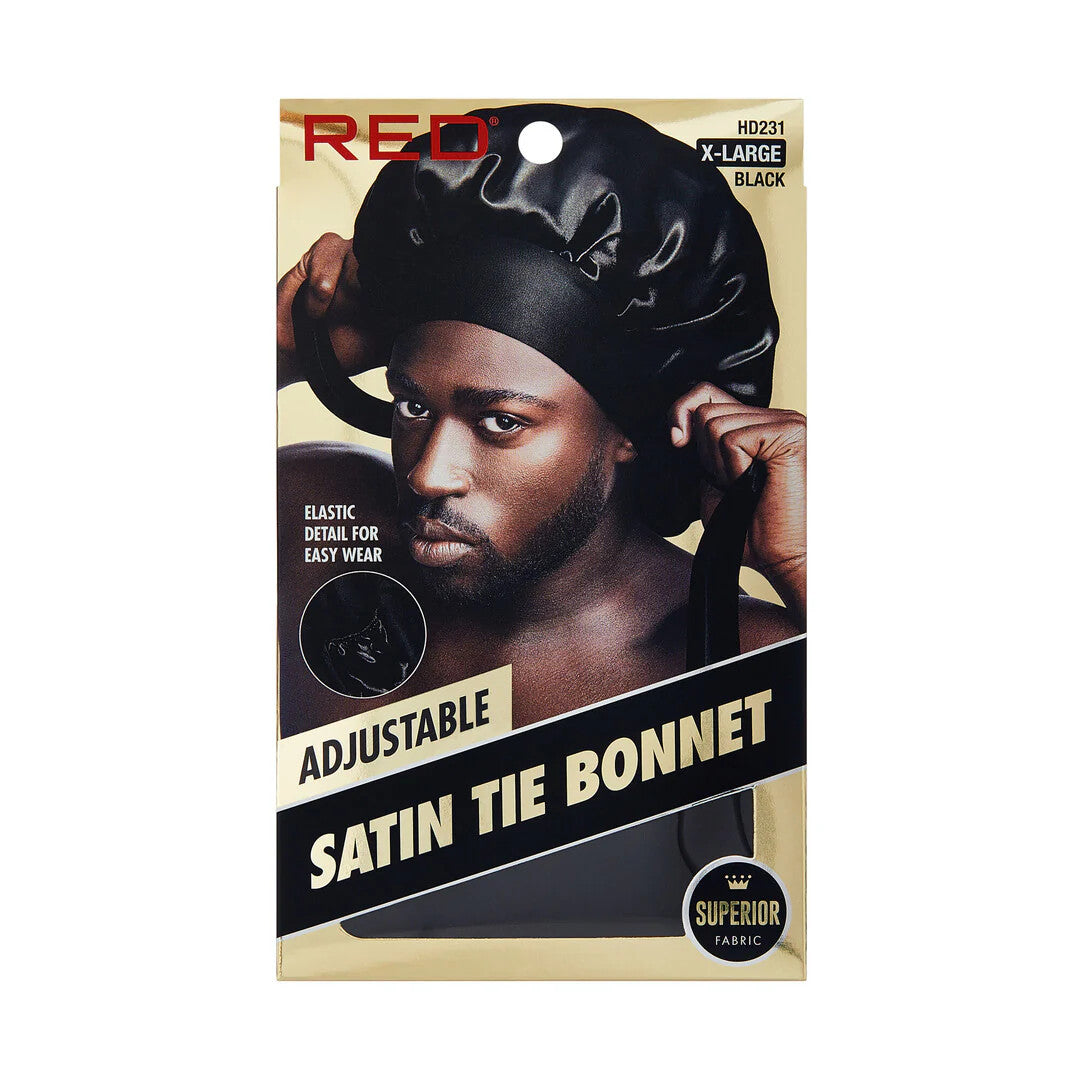 RED Adjustable Satin Tie Bonnet (X-Large & Braid Sizes)