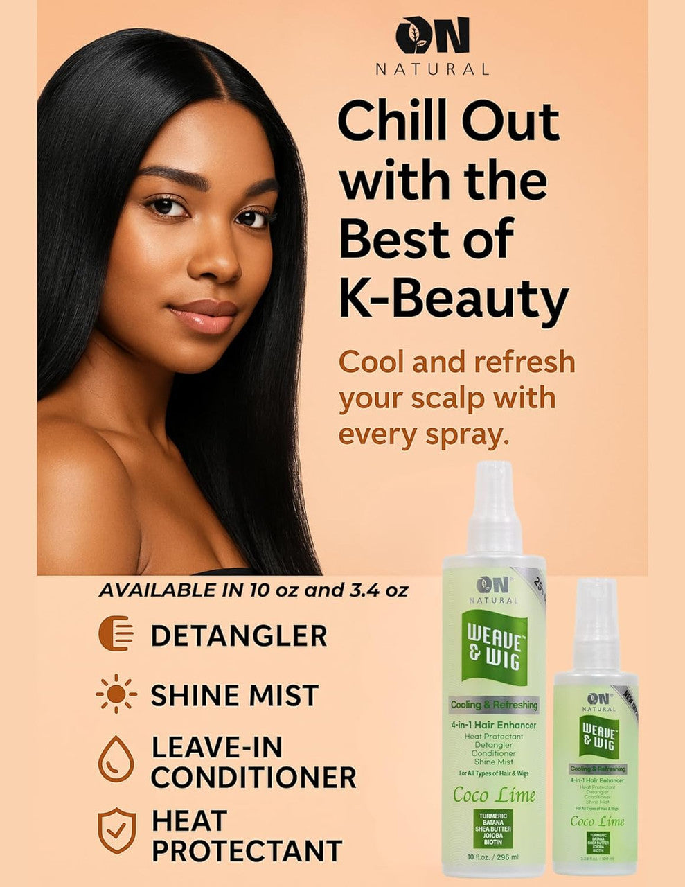 ON NATURAL Weave & Wig 4-in-1 Hair Enhancer For All Hair Texture [Coco Lime] 3.38 oz - product image 6