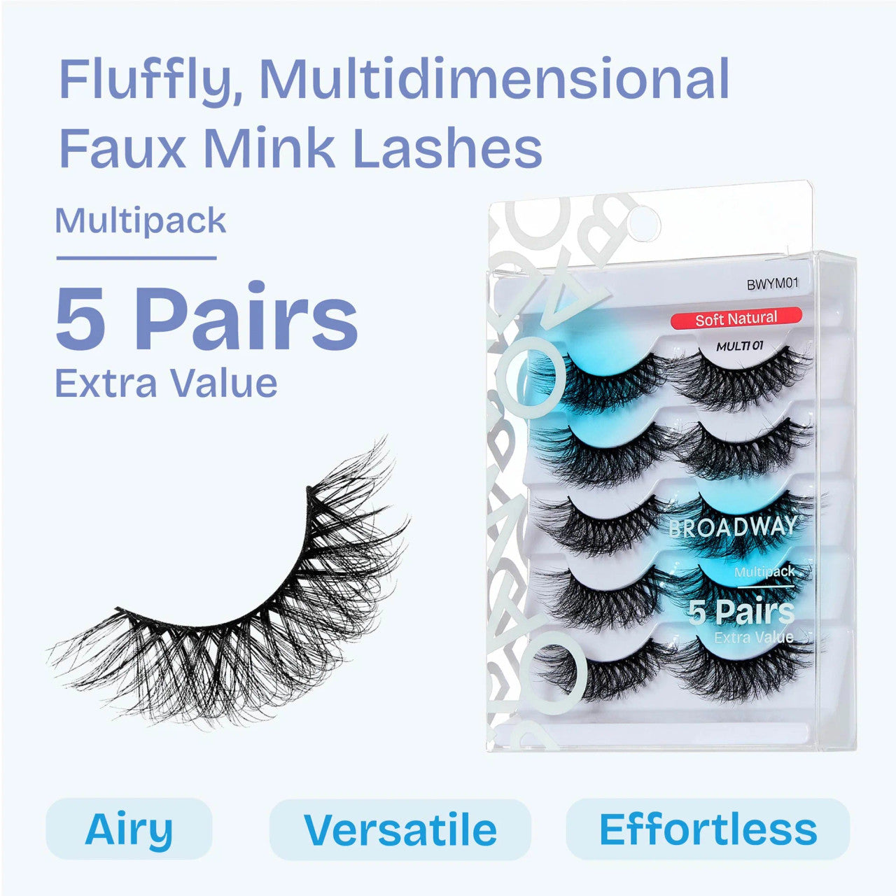 KISS Broadway Faux Mink Wispy Volume 5D Lashes 5 Pair Multipack - product image 3