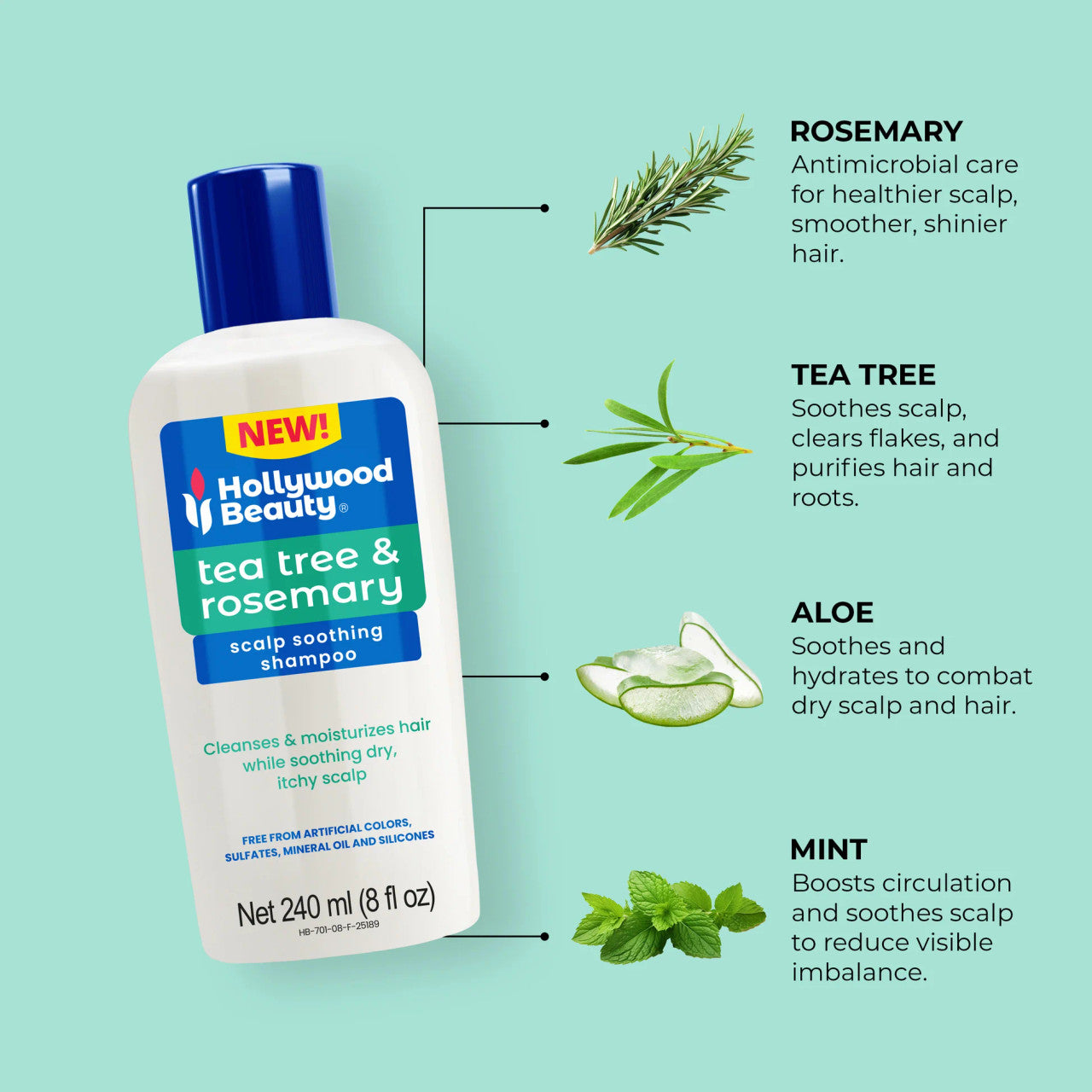 Hollywood Beauty Tea Tree & Rosemary Scalp Soothing Shampoo (8oz) - product image 9