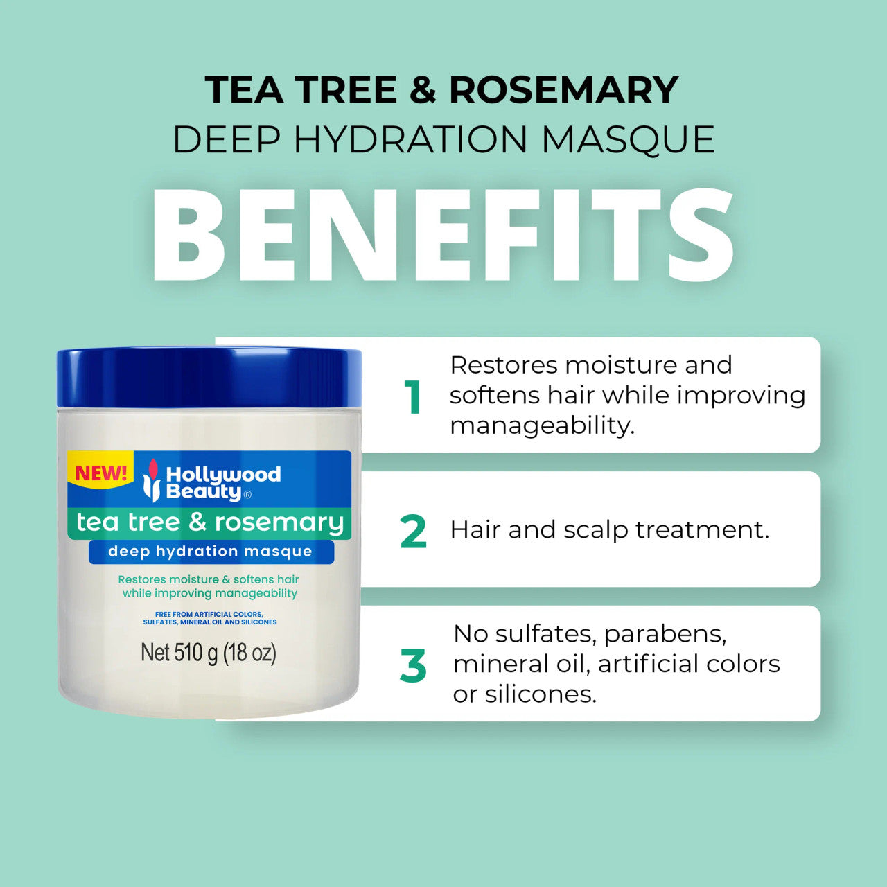 Hollywood Beauty Tea Tree & Rosemary Deep Hydration Masque (18oz) - product image 4