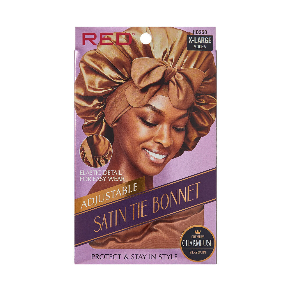 RED Adjustable Satin Tie Bonnet (HQ250-HQ255)