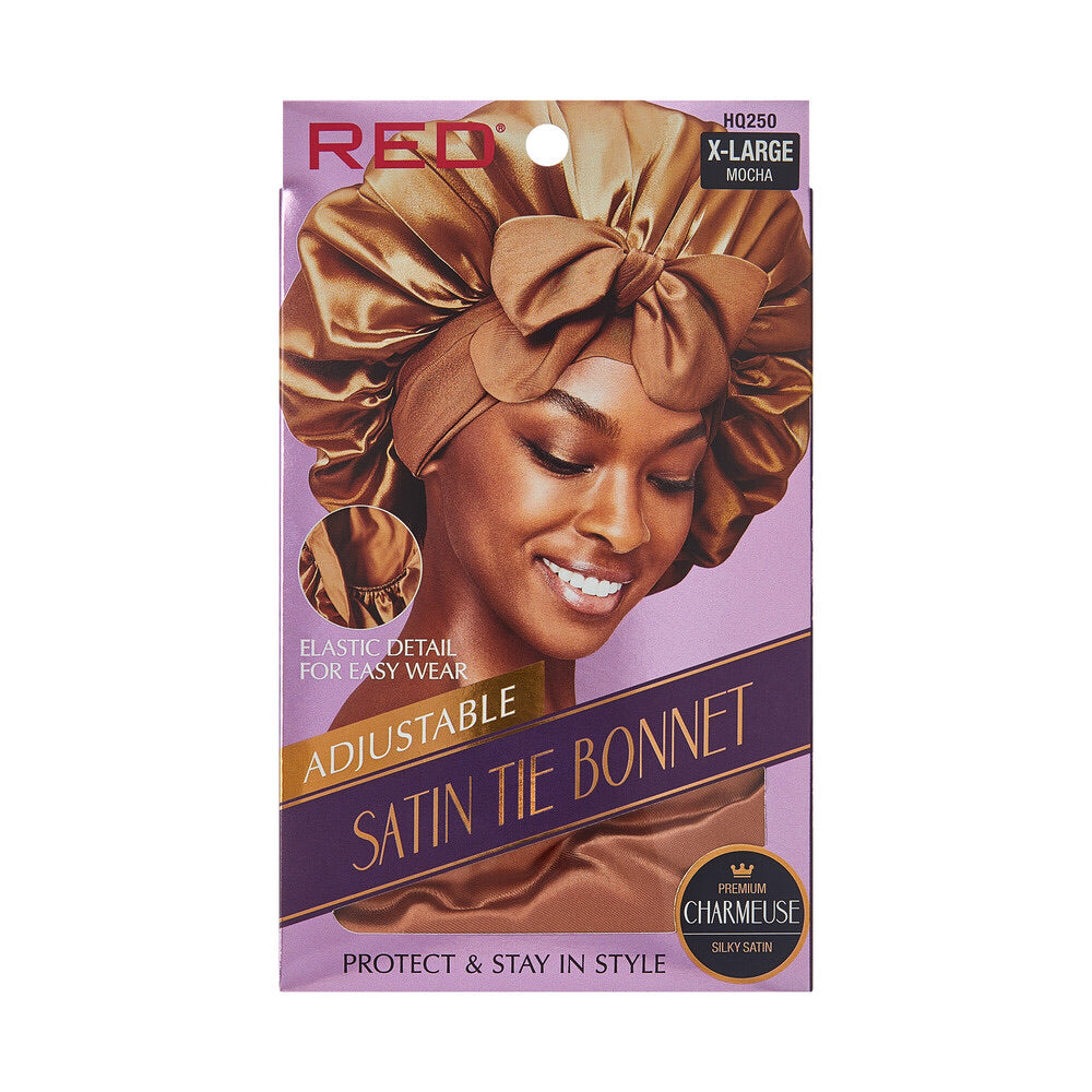 RED Adjustable Satin Tie Bonnet (HQ250-HQ255) - Variant X-Large / Mocha