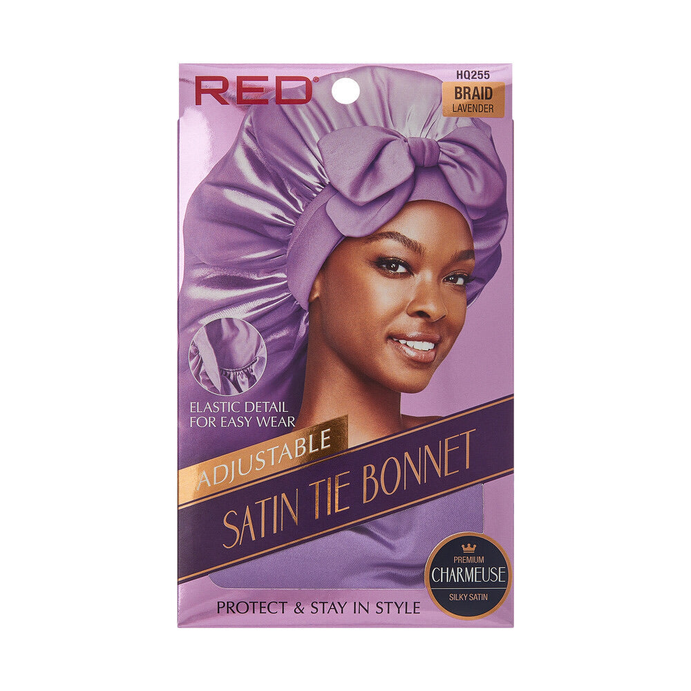 RED Adjustable Satin Tie Bonnet (HQ250-HQ255) - Variant Braid / Lavender