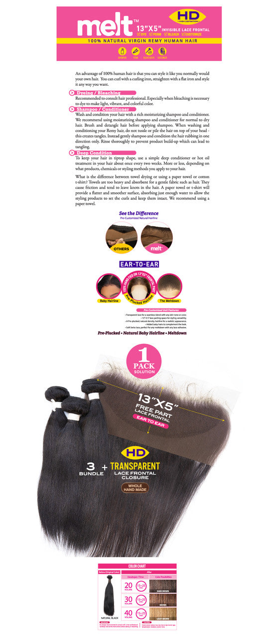 Janet Collection Melt 100% Natural Virgin Human Hair - Straight 3pcs + 13x5 HD Free Part Frontal - product image 3
