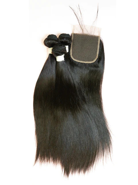JANET COLLECTION Melt Blue 100% Human Hair NATURAL STRAIGHT Weave 3pcs + 4x5 Free Part Closure Multi Pack - product image 4