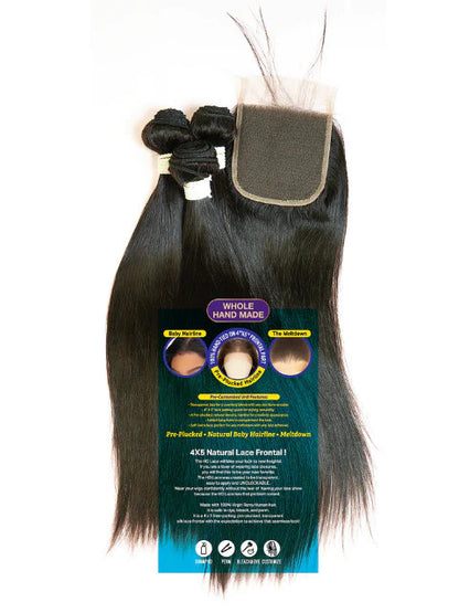 JANET COLLECTION Melt Blue 100% Human Hair NATURAL STRAIGHT Weave 3pcs + 4x5 Free Part Closure Multi Pack - product image 5