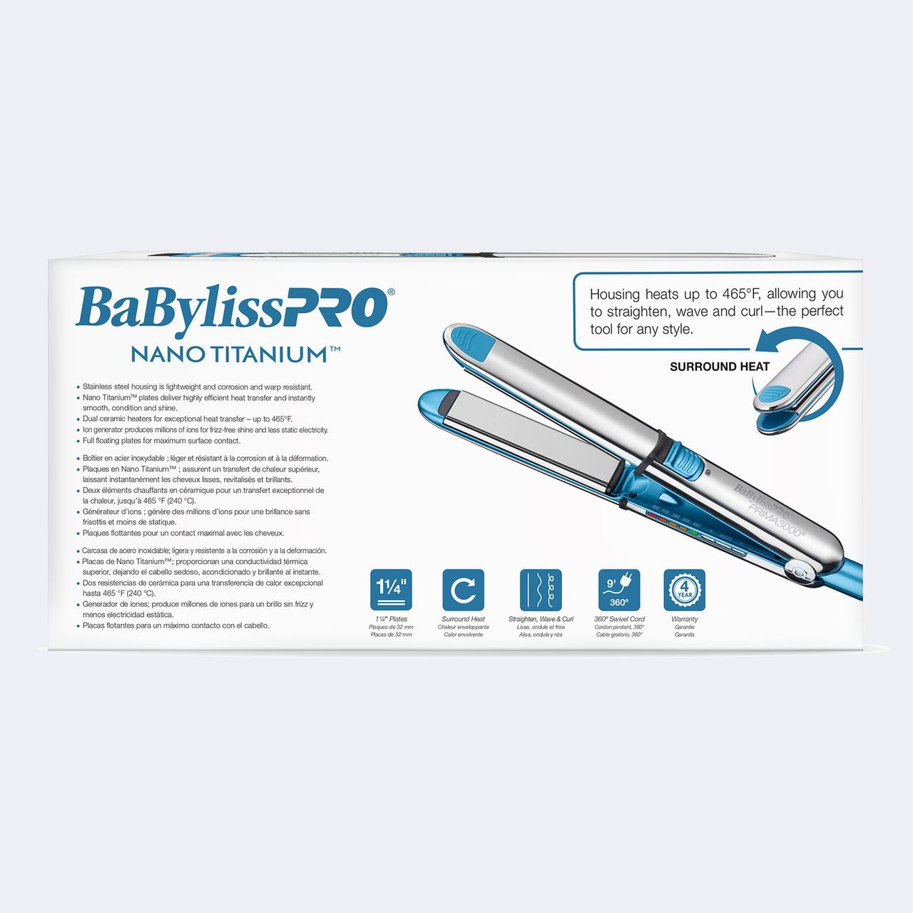 BaBylissPRO Prima 3100 Nano Titanium Ionic Flat Iron Hair Straightener 1"