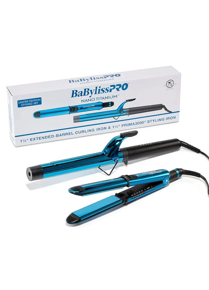 BaBylissPRO Nano Titanium 1 1/4" Extended-Barrel Curling Iron & 1 1/4" Prima 3000 Iron (Limited Edition BNTPP54MB)