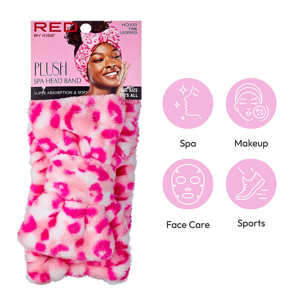 RED Plush Spa Headband (Pink Leopard)