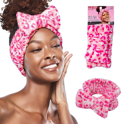 RED Plush Spa Headband (Pink Leopard)