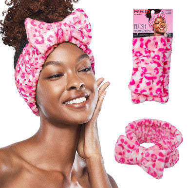 RED Plush Spa Headband (Pink Leopard)