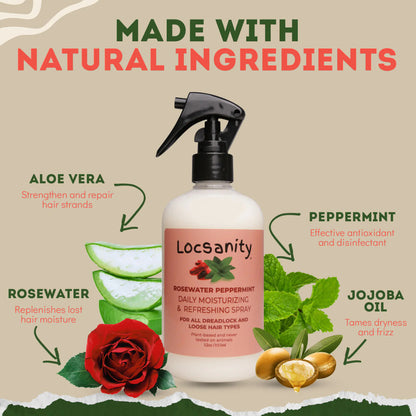 LOCSANITY Rosewater & Peppermint Daily Moisturizing Refreshing Spray (8 oz)