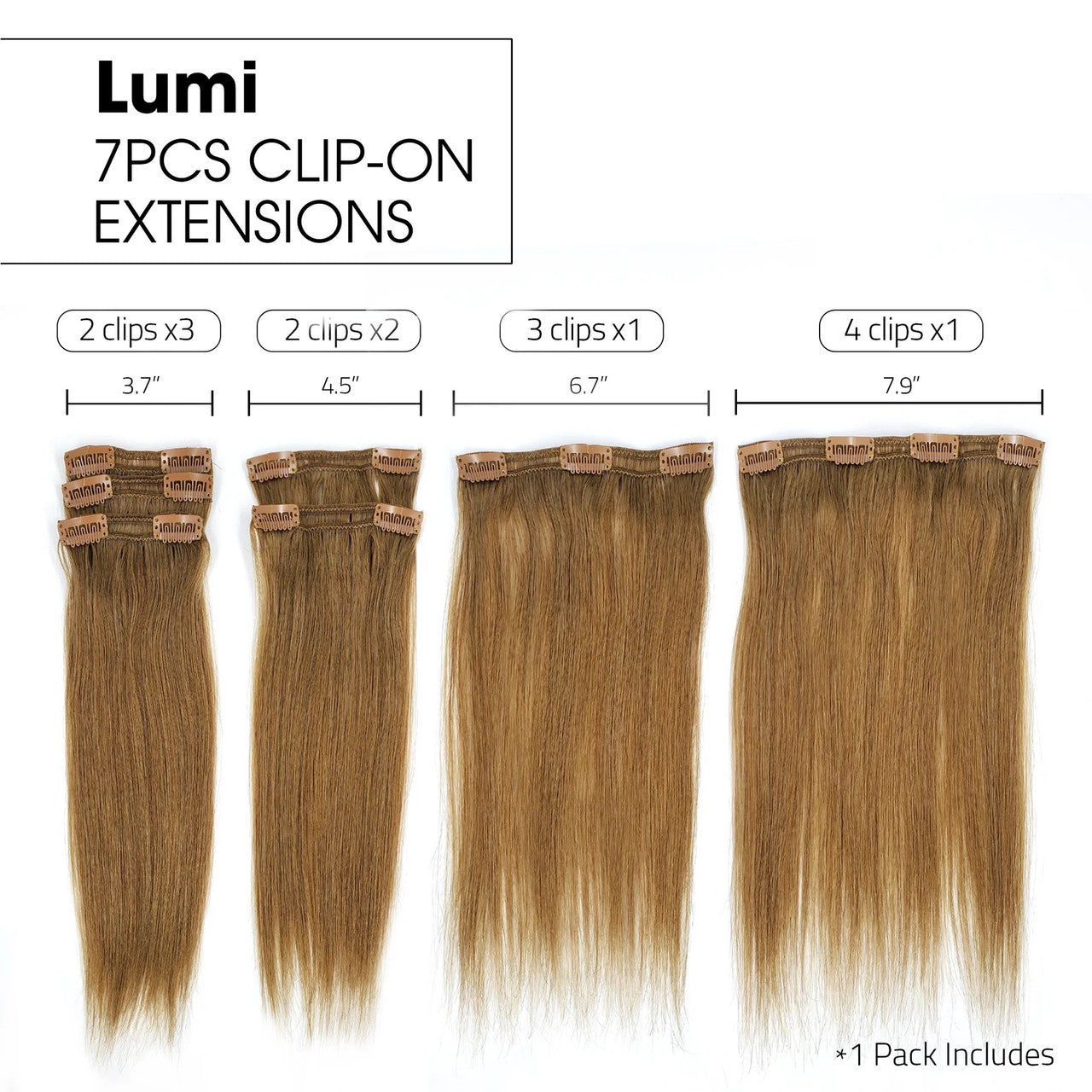 Hair Couture 100% Human Hair Extensions LUMI 7 piece Clip-ins