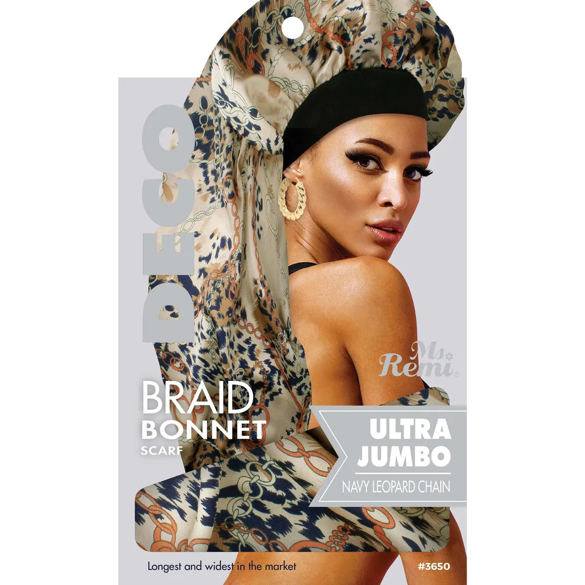 Annie Ms. Remi Deco Silky Wide Edge Braid Bonnet  [Ultra Jumbo Leopard Chain Pattern]