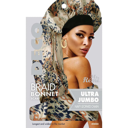 Annie Ms. Remi Deco Silky Wide Edge Braid Bonnet  [Ultra Jumbo Leopard Chain Pattern]