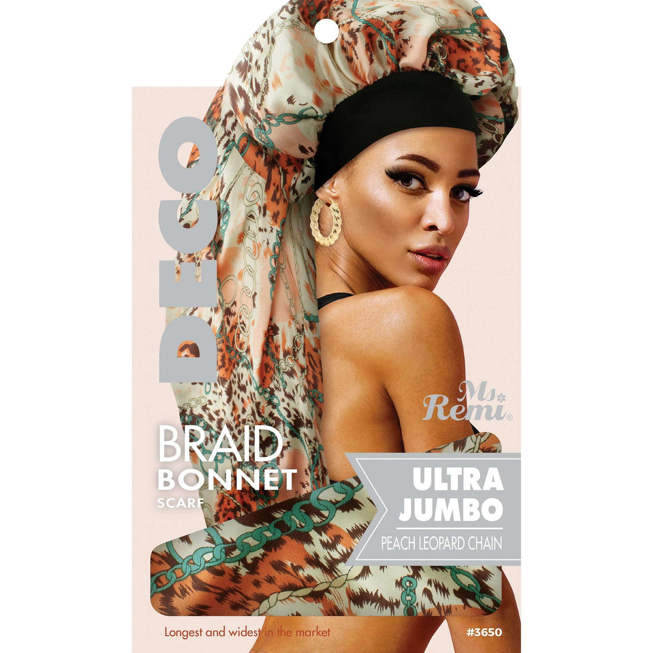Annie Ms. Remi Deco Silky Wide Edge Braid Bonnet  [Ultra Jumbo Leopard Chain Pattern]