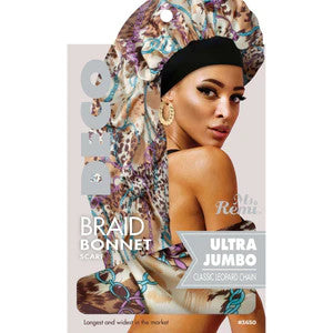 Annie Ms. Remi Deco Silky Wide Edge Braid Bonnet  [Ultra Jumbo Leopard Chain Pattern]