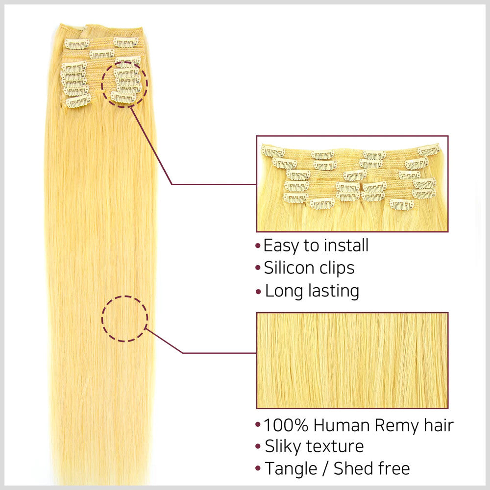 Hair Couture 100% Human Hair Extensions Pure 9 piece Clip-ins  - STRAIGHT 18" - 24"