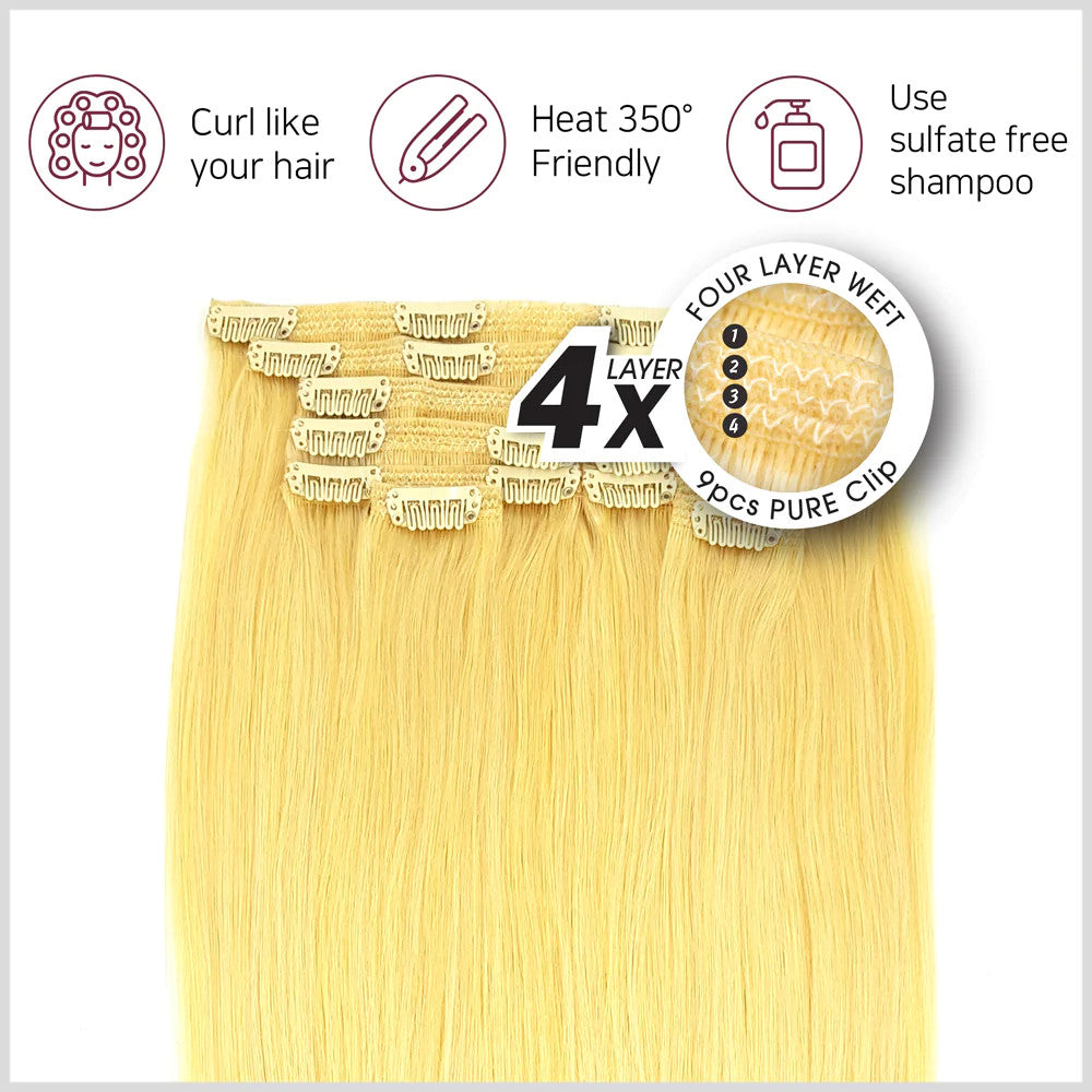 Hair Couture 100% Human Hair Extensions Pure 9 piece Clip-ins  - STRAIGHT 18" - 24"