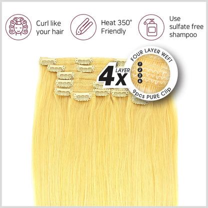 Hair Couture 100% Human Hair Extensions Pure 9 piece Clip-ins  - STRAIGHT 18" - 24"
