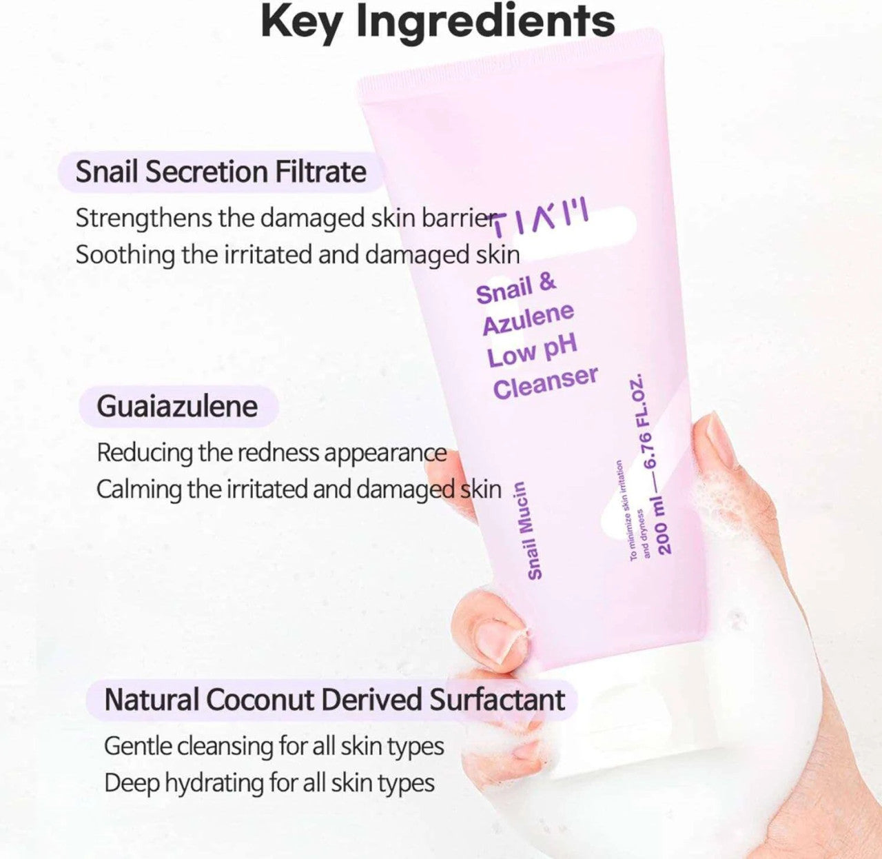 TIAM Snail & Azulene Low pH Cleanser (6.76 oz)