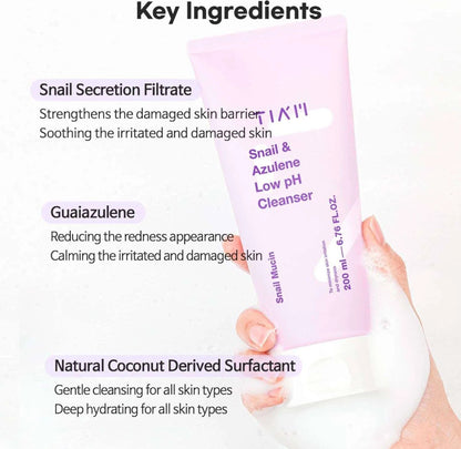 TIAM Snail & Azulene Low pH Cleanser (6.76 oz)