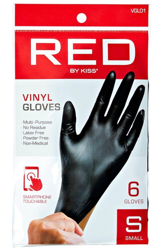 RED Black Vinyl Gloves 6 Pcs
