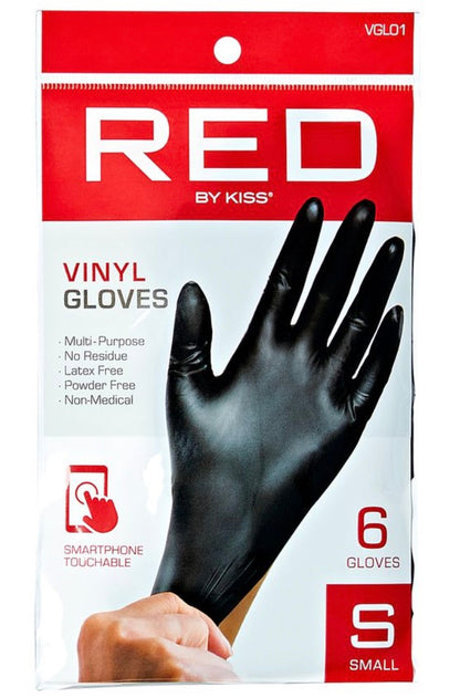 RED Black Vinyl Gloves 6 Pcs